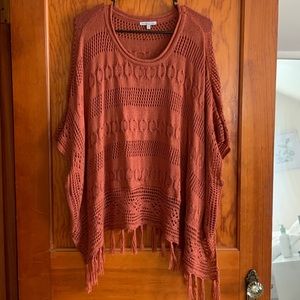 Burnt Orange Short-Sleeve Poncho Sweater